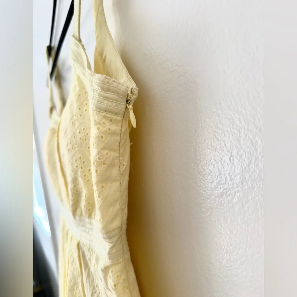 Butter Yellow Sundress Calvin Klein Womens 4 - Eyelet Pleated Cotton Cottagecore - Picture 2 of 16